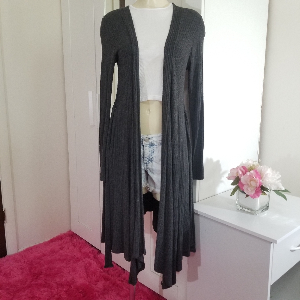 Dark Gray Charcoal Long Duster Cardigan